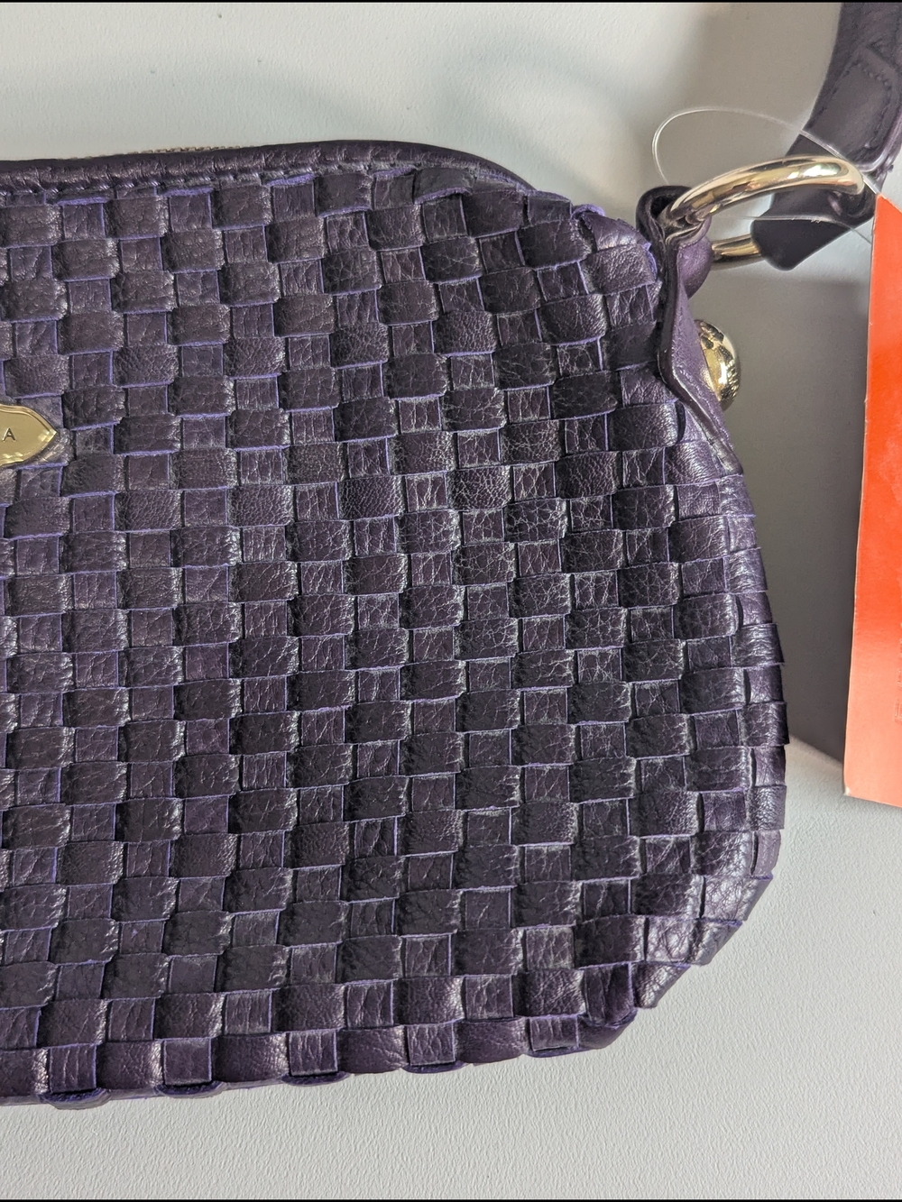 Elliott Lucca NWT 100% Cow Leather Woven Purple Shoulder Bag - Picture 4 of 16
